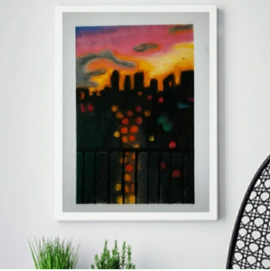"Chromatic Rhapsody: Urban Twilight in Textured Harmony